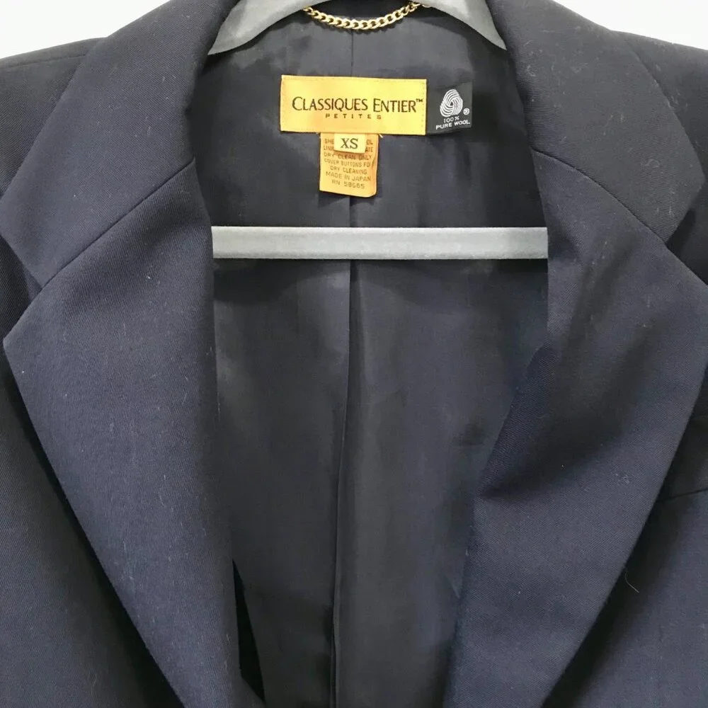 Classiques Entier 100% Wool Vintage Navy Blue Women's‎ Blazer. Size Petite XS